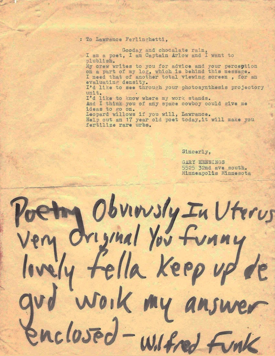 A teenage Arlo Hennings' letter to Lawrence Ferlinghetti, with reply