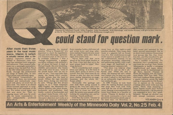 Minnesota Daily article on Vitamin Q and the On Broadway club, 1979