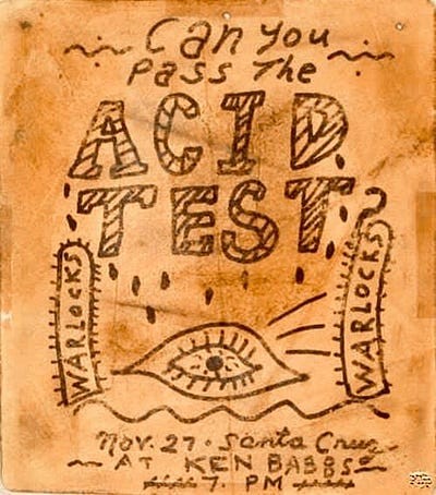 Hand-drawn flyer for an Acid Test party, mid-1960s.