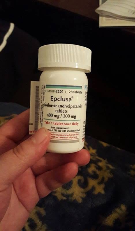 A bottle of Epclusa, a medication used to treat Hepatitis C.