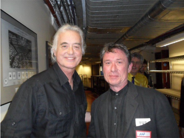 Jimmy Page and Arlo Hennings backstage at the Royal Albert Hall in 2011.