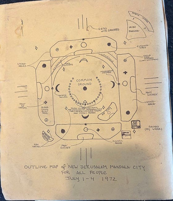 Outline map of New Jerusalem Mandala City, drawn for the 1972 gathering.